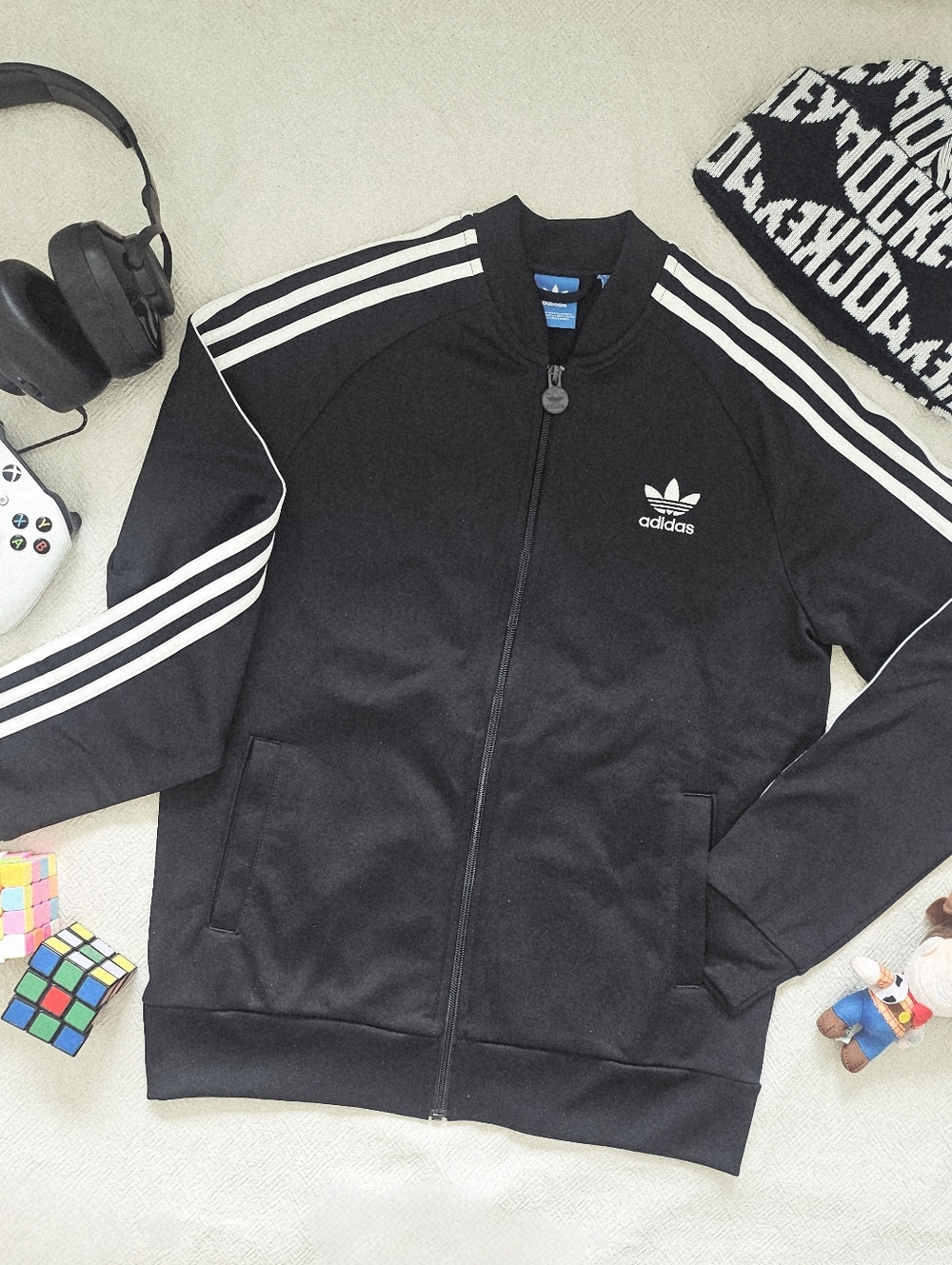 Adidas Originals Kids Boys Black Full Zip Trefoil Track Jacket Large (13-14Y)
